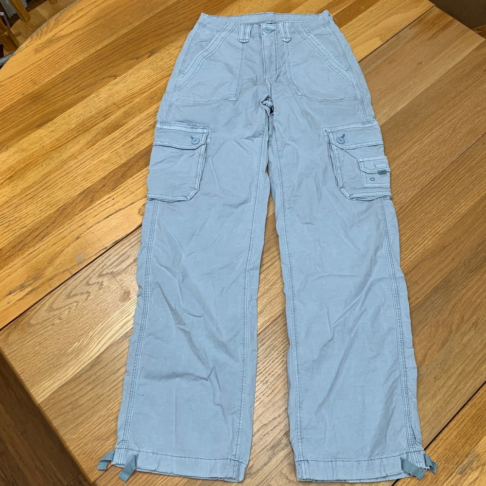 American Eagle Baggy Jogger Cargo Pants Women 0 Blue Gray Stretch Wide Leg Y2K